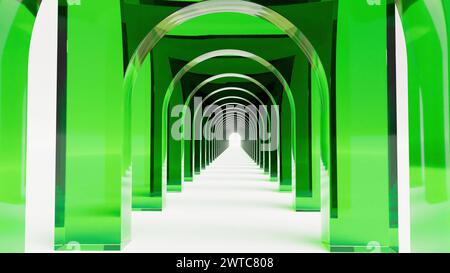 Tunnel de verre vert sur la surface blanche 3d rendu Banque D'Images