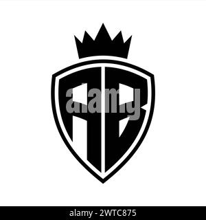 Lettre AB monogramme gras avec bouclier et forme de contour de couronne avec modèle de conception de couleur noir et blanc Banque D'Images