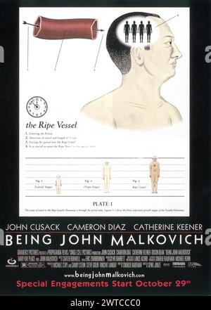 1999 étant l'affiche du film de John Malkovich, réalisé par Spike Jonze et écrit par Charlie Kaufman Banque D'Images