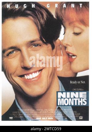 1995 affiche de film de neuf mois : acteurs : Hugh Grant, Julianne Moore. Dir Chris Columbus Banque D'Images