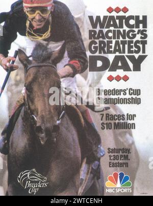 Championnats du monde de la Coupe des éleveurs 1990 sur la publicité sportive NBC - série annuelle de courses hippiques Grade / pur-sang Banque D'Images