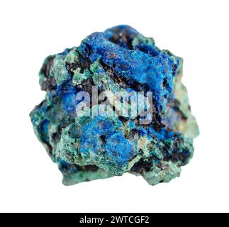 spécimen de découpe minérale naturelle d'azurite brute et de malachite sur fond blanc Banque D'Images