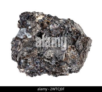 spécimen de découpe naturelle de roche de bismuth native brute sur fond blanc Banque D'Images