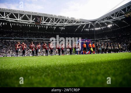 Torino, Italie. 16 mars 2024. Initiative de l'UNAR Keep Racism Out lors du match de football Serie A entre la Juventus et Gênes au stade Allianz de Turin, dans le nord-ouest de l'Italie - dimanche 17 mars 2024. Sport - Soccer . (Photo de Marco Alpozzi/Lapresse) crédit : LaPresse/Alamy Live News Banque D'Images