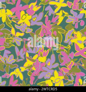 Beau motif floral sans couture de vecteur. Fleurs d'été douces dessinées à la main. Illustration de stock. Œuvres d'art naturelles. Illustration de Vecteur