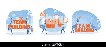Concept d'entreprise de personnes de construction d'équipe. Des gens qui travaillent ensemble. Idée de communication et de coopération. Définir illustration moderne vectorielle plate Illustration de Vecteur