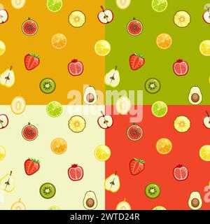 Ensemble de motifs sans couture de couleur d'été avec des demi-fruits. Illustration de Vecteur