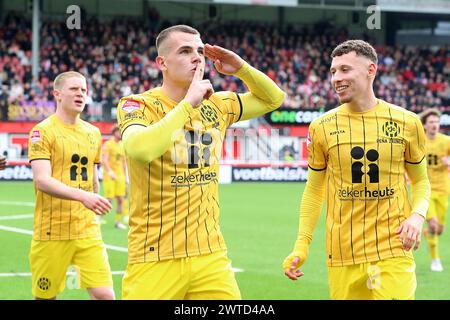 Maastricht, Nederland. 17 mars 2024. MAASTRICHT- football, 17-03-2024, stadion de Geusselt, MVV - Roda JC, Dutch Keuken Kampioen divisie, saison 2023/2024, Roda JC Kerkrade joueur Vaclav Sejk, célébrant le but de 0-2 crédit : Pro Shots/Alamy Live News Banque D'Images