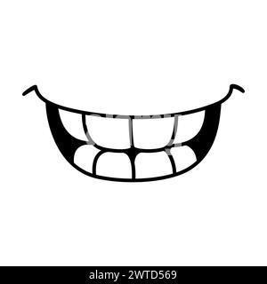 Bouche souriante montrant les dents, dessin simple griodle. Icône de dessin animé noir et blanc simple. Illustration vectorielle dessinée à la main. Illustration de Vecteur