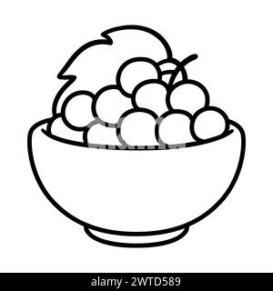 Bol de raisins, dessin de dessin animé simple. Icône de doodle de fruits noirs et blancs. Illustration vectorielle dessinée à la main. Illustration de Vecteur