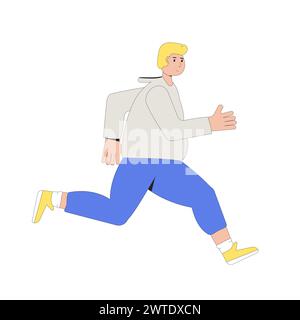 Surpeser homme courant isolé sur fond blanc. Sport exercices de jogging pour la perte de poids et la santé. Illustration plate vectorielle avec contour. Illustration de Vecteur