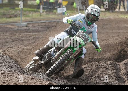 HARFSEN, PAYS-BAS - 17 MARS : Romain Febvre FRA Kawasaki Kawasaki Racing Team MXGP lors du parctice libre et chronologique du premier tour des Néerlandais Banque D'Images