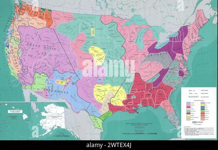 Premiers territoires tribaux amérindiens dans une carte de couleur de 1967 du United States Geological Survey Banque D'Images