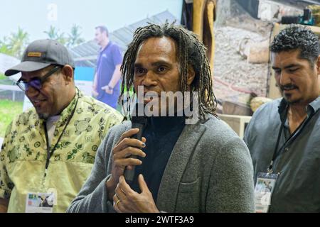 Paris, France. 29 février 2024. Christian Karembeu intervient lors du 60ème salon international de l’agriculture au Parc des expositions de Paris, France. Banque D'Images