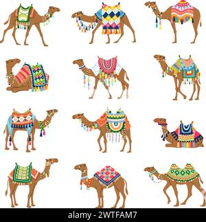 Camel. Images décoratives de chameaux des déserts du sahara illustrations vectorielles récentes ensemble d'illustrations stylisées Illustration de Vecteur