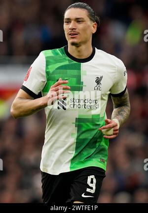 Manchester, Royaume-Uni. 17 mars 2024. Darwin Nunez de Liverpool lors du match quart de finale de la FA Cup à Old Trafford, Manchester. Photo : Andrew Yates/Sportimage crédit : Sportimage Ltd/Alamy Live News Banque D'Images