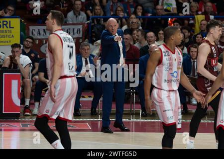 Venise, Italie. 17 mars 2024. Neven Spahija lors de l'Umana Reyer Venezia vs EA7 Emporio Armani Milano au Taliercio à Venise, Italie le 17 mars 2024 lors de l'Umana Reyer Venezia vs EA7 Emporio Armani Milano, Italian Basketball Serie A match à Venise, Italie, 17 mars 2024 crédit : Independent photo Agency/Alamy Live News Banque D'Images