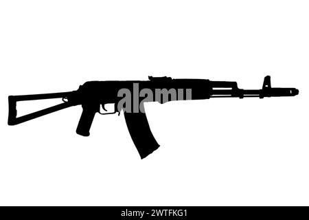 kalachnikov aks 74 fusil d'assaut avec silhouette noire de stock pliant Banque D'Images