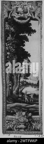 Paysage avec chasseur et steward marchant par le lac. Inconnu c. 1640-1660 dimensions de tapisserie : H 10'4' X W 3'4' tapisserie matériaux/techniques : inconnu culture : Centre de tissage flamand : historique de propriété inconnu : Français & Co. acheté de MRS Helen S. Lara, facturé le 4/1939 ; vendu à MRS Gerald Hughes, 4/24/1946 [SS 19433]. French & Co. acheté à Anderson Galleries (New York) 2-3/1926, (vente du vicomte Leverhulme), facturé 2/9/1926, vendu à Horace Trumbauer, 3/23/1927 [SS 28208]. Travaux connexes : panneaux en set, GCPA 0236680, 0236682-0236683, 0184414-0184415, 0184692-0184694 Banque D'Images