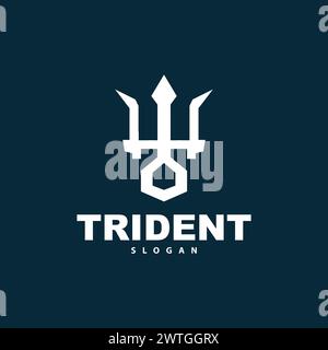 Logo Trident, lance magique vectorielle de Poseidon Neptune, Triton King Design, illustration de marque d'icône de modèle Illustration de Vecteur