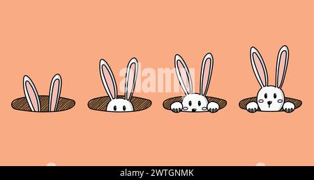 Blanc de lapin de pâques ensemble doodle dessiné à la main. Illustration vectorielle Illustration de Vecteur