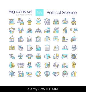 Jeu d'icônes de couleur RGB de science politique Illustration de Vecteur