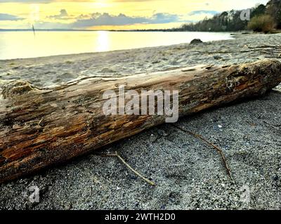 Un coucher de soleil sur le lac Bodensee à Friedrichshafen, Bade-Wuerttemberg, Allemagne Banque D'Images