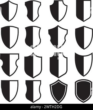 Jeu d'icônes de bouclier, boucliers de sécurité, illustration vectorielle de badges Illustration de Vecteur