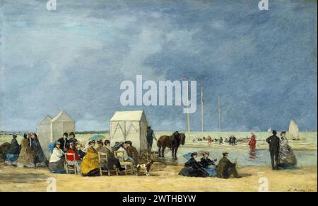 Eugène boudin, temps de baignade à Deauville, peinture à l'huile sur bois, 1865 Banque D'Images