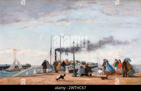 Jetée et quai à Trouville, peinture à l'huile sur bois par Eugène boudin, 1863 Banque D'Images