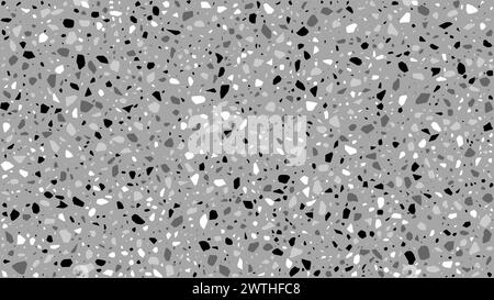 Texture de sol en pierre de marbre terrazzo blanche, grise et noire ou carreaux de céramique terazzo, motif vectoriel. Fond de mosaïque Terrazo de pièces de marbre ou de motif abstrait de quartz de granit pour la conception de carreaux de céramique Illustration de Vecteur