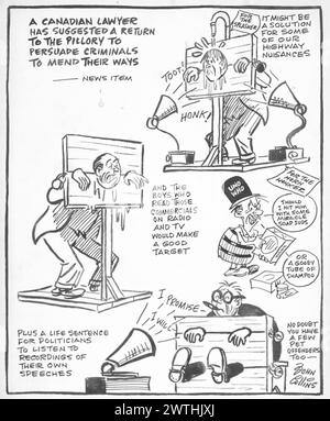 Dessin animé - laissez la punition adapter le crime. John Collins (1917-2007) Banque D'Images