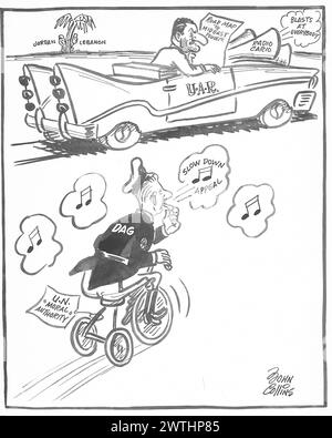 Dessin animé - flic sur un tricycle. John Collins (1917-2007) Banque D'Images