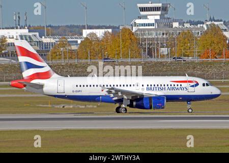 Allemagne, Bavière, Munich : G-EUPY Airbus A.319-131 (c/n 1466) de British Airways à l'aéroport Franz Josef Strauss de Munich. Banque D'Images