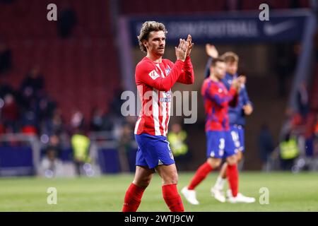 Antoine Griezmann de l'Atlético de Madrid à temps plein lors du championnat espagnol de la Liga match de football entre l'Atlético de Madrid et le FC Barcelone le 17 mars 2024 au stade Civitas Metropolitano de Madrid, Espagne Banque D'Images