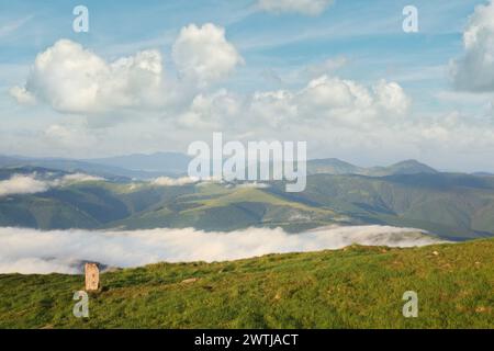 Paysage de montagne d'été nuageux (Ukraine, Carpates) Banque D'Images