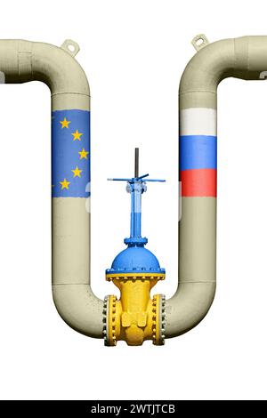 Vanne d'arrêt ukrainienne sur le gazoduc entre la Russie et l'Union européenne. Tensions géopolitiques sur les ressources énergétiques Banque D'Images