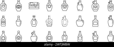 Les icônes de sirop d'érable définissent le vecteur de contour. Pile de cuisine. Assiette de cuisine sucrée Illustration de Vecteur