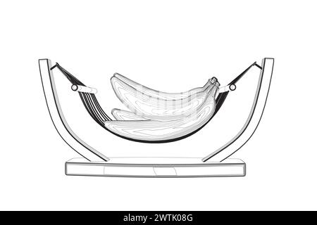 Vecteur bananes isolé botte incolore ligne de contour noir et blanc dessin facile. Les bananes sont sur un stand. Vue latérale. Illustration de Vecteur