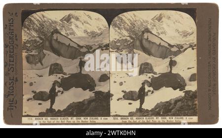 Glace brisée, glacier Hooker, photographies stéréoscopiques Mt Cook, tirages argentés gélatineux, tirages noir et blanc Banque D'Images