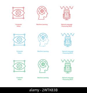 Les icônes vectorielles de l'IA des processus métier améliorent l'efficacité avec l'automatisation Illustration de Vecteur