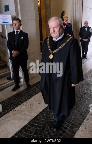 il Presidente della Corte costituzionale Augusto Barbera durante la Presentazione della Relazione annuale della Corte costituzionale sull'attività e sugli indirizzi giurisprudenziali della Corte nel 2023, Palazzo della Consulta a Roma, Lunedì, 18 marzo 2024 (foto Mauro Scrobogna/LaPresse) le Président de la Cour constitutionnelle Augusto Barbera lors de la présentation du rapport annuel de la Cour constitutionnelle sur l’activité et les orientations jurisprudentielles de la Cour en 2023, Palazzo della Consulta à Rome, lundi 18 mars 2024 (photo Mauro Scrobogna/LaPresse) Banque D'Images