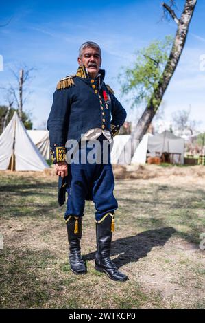 Oscar, reconstituteur argentin, pose comme un général à la réplique d'un camp pendant la reconstitution historique de 'Los Sitios', les événements qui ont eu lieu dans Banque D'Images