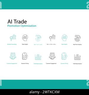 Icônes vectorielles de promotion commerciale axées sur L'IA améliorant les performances de vente au détail Illustration de Vecteur