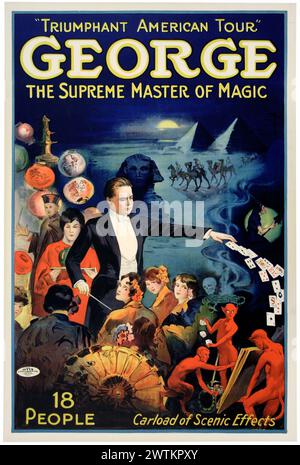 Affiche magique - George le maître suprême de la magie - Triumphant American Tour Banque D'Images