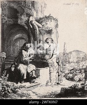 Christ et la femme de Samarie parmi les ruines. impressions, gravures, travaux sur papier Banque D'Images