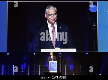 Vasco Alves Cordeiro, Président du Comité européen des régions photographié lors du 10ème Sommet européen des régions et des villes de l’Union européenne, lundi 18 mars 2024 à Mons. Le sommet, organisé par le Comité des régions et la région wallonne, accueillera des milliers de maires, de conseillers municipaux, de ministres régionaux et de décideurs européens et mondiaux de haut niveau pour discuter de solutions locales concrètes et innovantes aux défis émergents auxquels sont confrontés les citoyens et les territoires. BELGA PHOTO ERIC LALMAND Banque D'Images