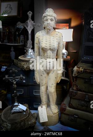 Une statue d'acupuncture chinoise vintage grandeur nature à vendre dans un magasin d'antiquités à Asheville, Caroline du Nord. Banque D'Images