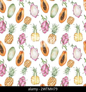 Modèle sans couture avec des fruits tropicaux Banque D'Images