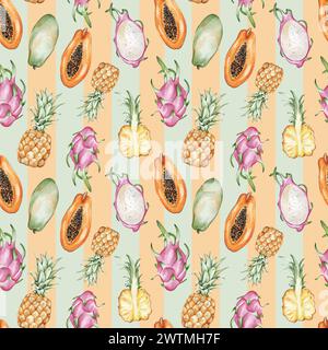 Modèle sans couture avec des fruits tropicaux Banque D'Images